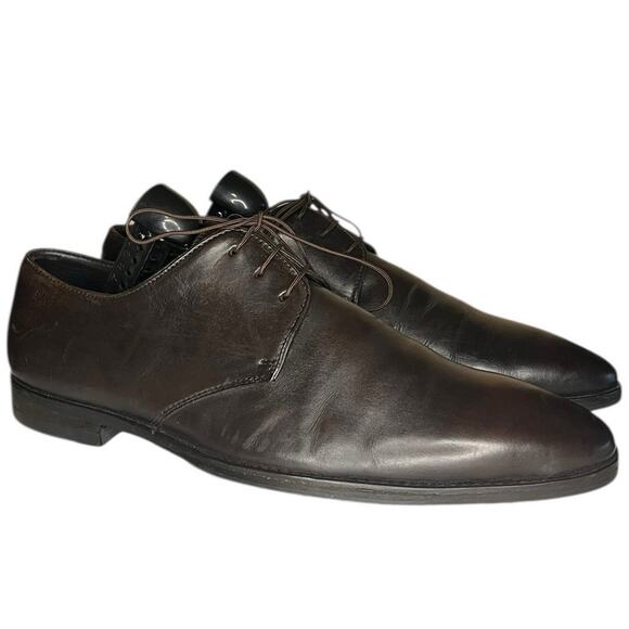 Boss Hugo Boss Italian Leather Derby Dress Shoes Size 8.5 Dark Brown - Picture 3 of 6